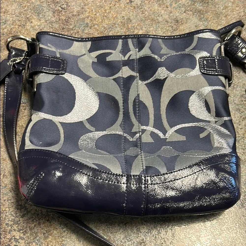 Signature Monogram Navy Crossbody Bag with Chain Accent